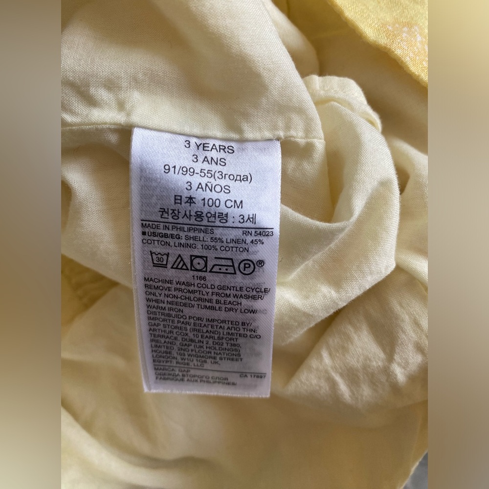 Baby Gap Yellow Linen Blend Ruffle Floral Dress White Lined Side Zip Size 3 - Picture 4 of 4